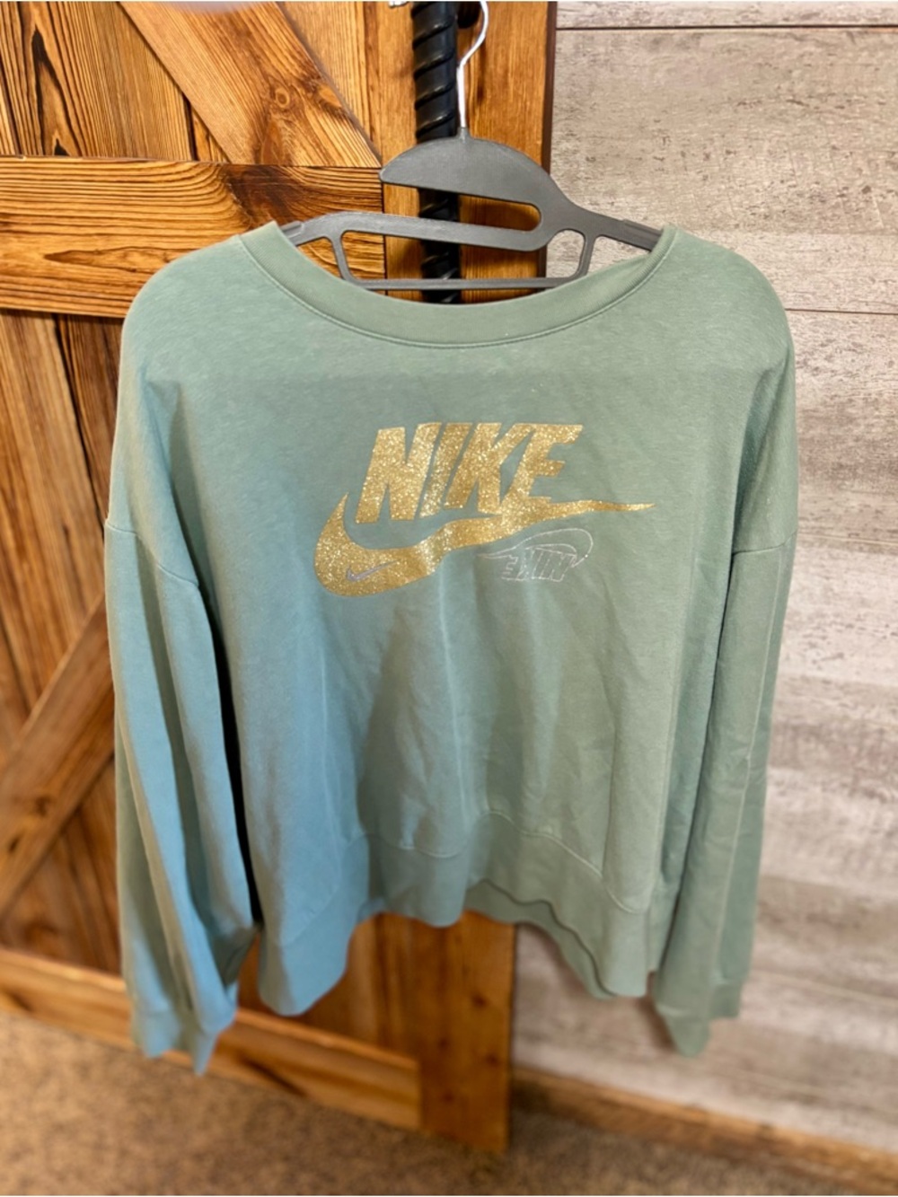 Nike Sage Green Crewneck with Gold Glitter Logo
